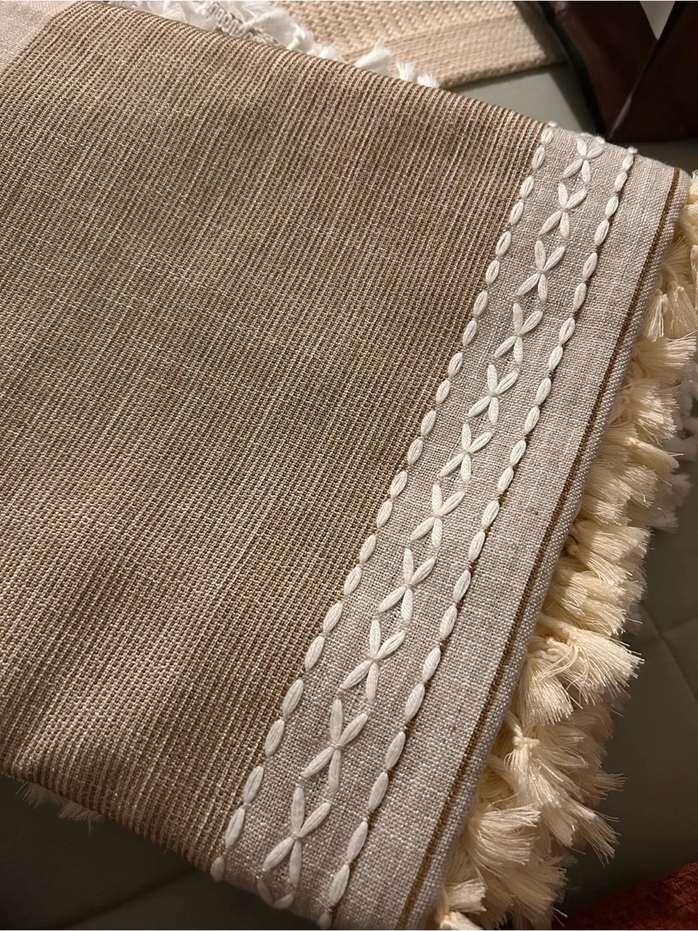 Beige Tassel Stripe Tablecloth - Home Dining